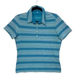 Nike Golf Polo Women's Size M Blue Fit Dry Stripe Short Sleeve Stretch Casual